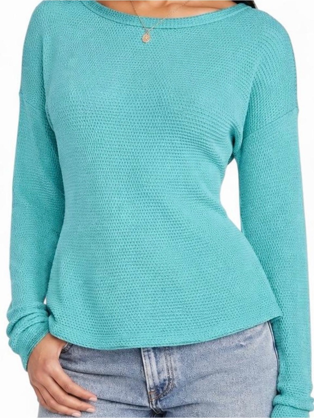 Poetry Teal Knit Long Sleeve Top